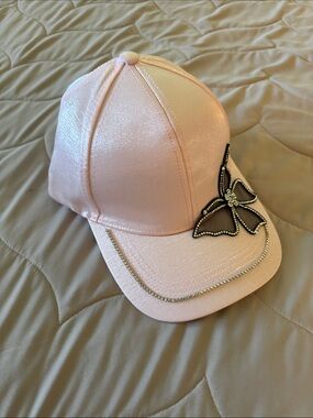 Pink Butterfly Embellished Satin Baseball Cap